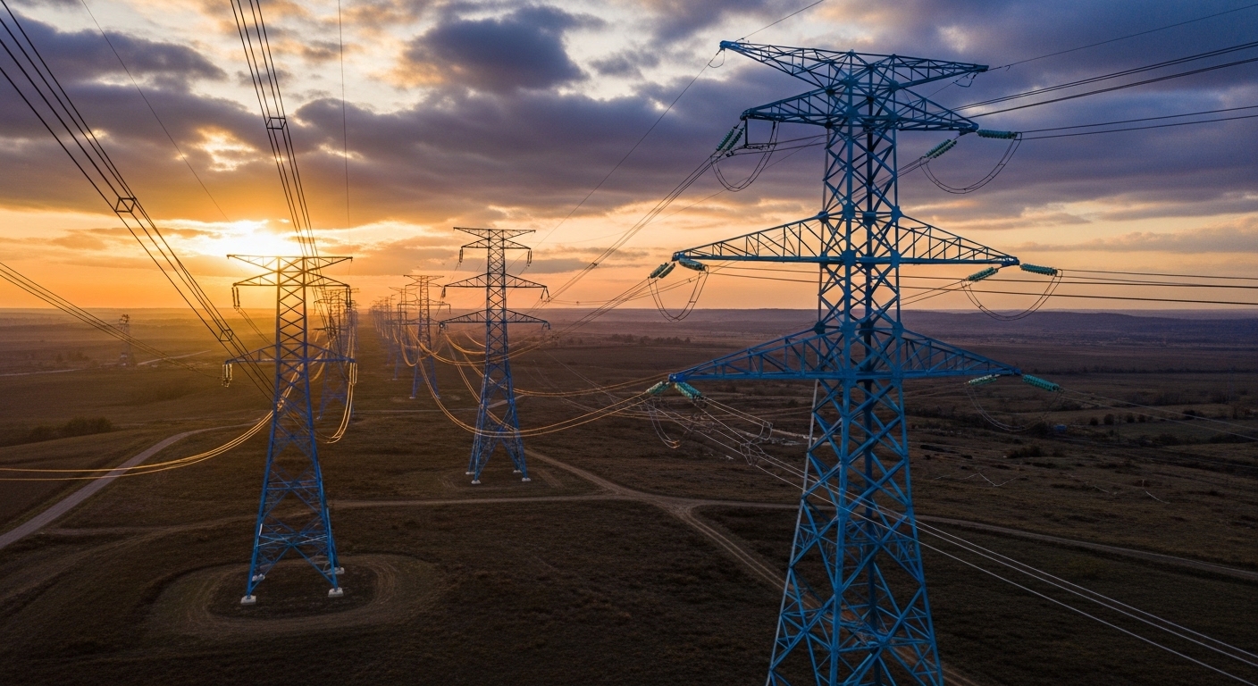 Transmission towers aerial view